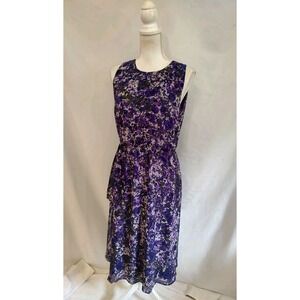 Coldwater Creek Dress Purple Multi Speckle Dot Chiffon Midi Length Knot Detail 6